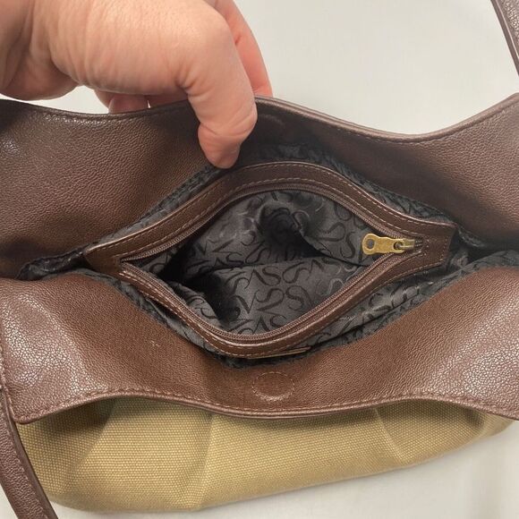 Simply Vera Vera Wang Shoulder Bag Hobo Purse Pebbled Leather Canvas - Picture 8 of 13